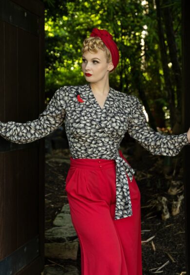 The Darla Long Sleeve Wrap Blouse in Black Whisp Print – New In | Kitty Darling