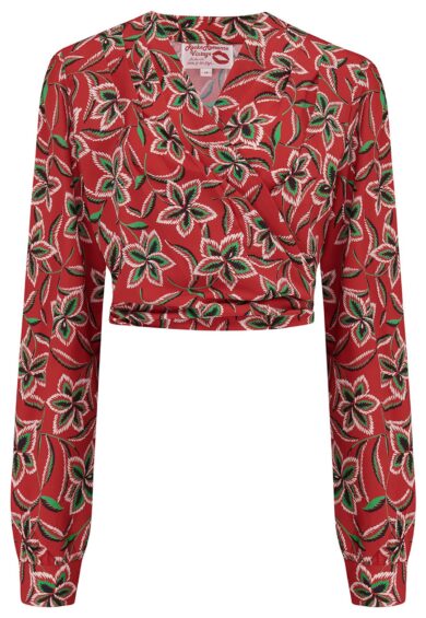 The Darla Long Sleeve Wrap Blouse in Carnival Print – Blouses | Kitty Darling
