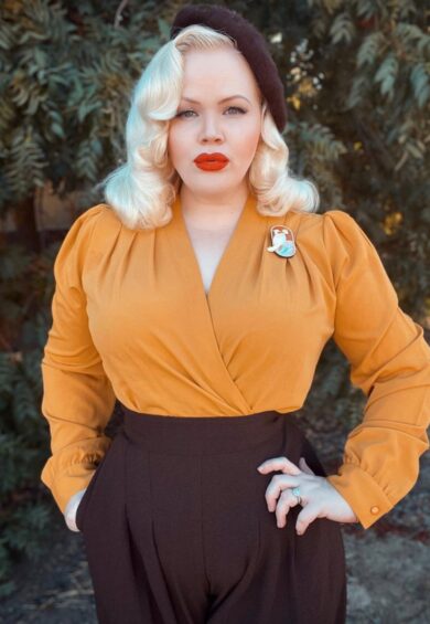 The Darla Long Sleeve Wrap Blouse in Mustard – Just Landed | Kitty Darling
