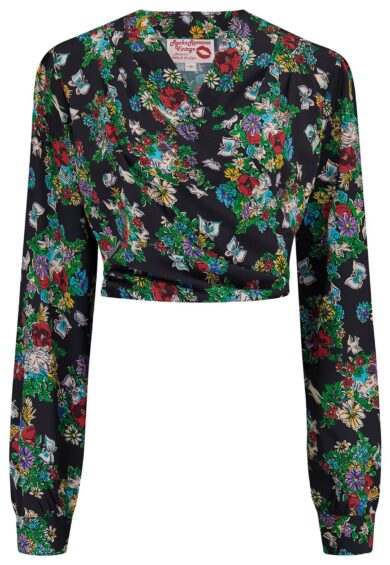 The Darla Long Sleeve Wrap Blouse in Secret Garden Print – Blouses | Kitty Darling