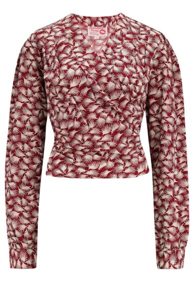 The Darla Long Sleeve Wrap Blouse in Wine Whisp Print – New In | Kitty Darling