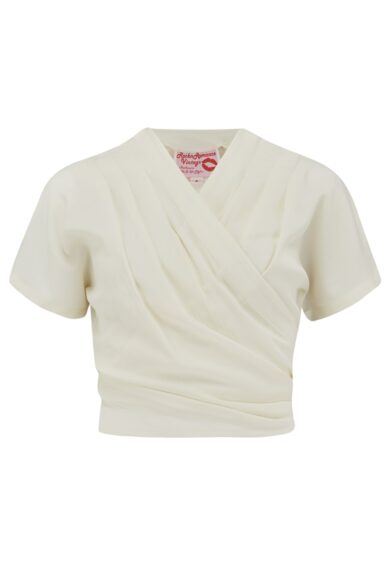 The Darla Short Sleeve Wrap Blouse in Antique White – New In | Kitty Darling