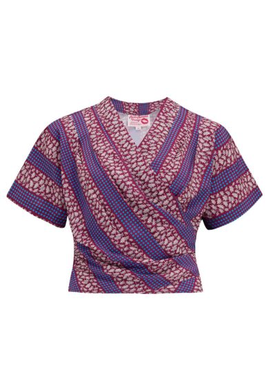 Home 5 The Darla Short Sleeve Wrap Blouse in Dotty Deco Print – New In | Kitty Darling