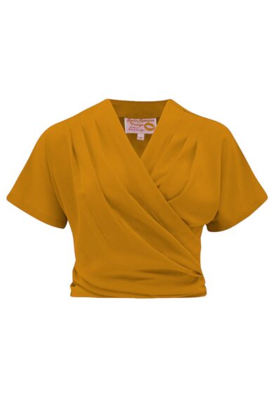 The Darla Short Sleeve Wrap Blouse in Mustard – New In | Kitty Darling