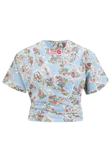 The Darla Short Sleeve Wrap Blouse in Pagoda Print – New In | Kitty Darling