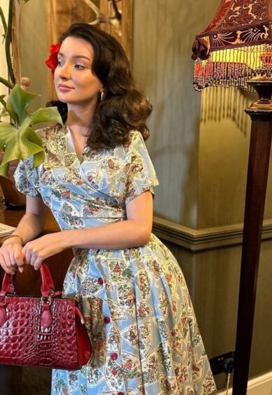 The Darla Short Sleeve Wrap Blouse in Pagoda Print – New In | Kitty Darling