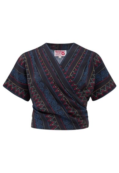 The Darla Short Sleeve Wrap Blouse in Panama Stitch Print – New In | Kitty Darling