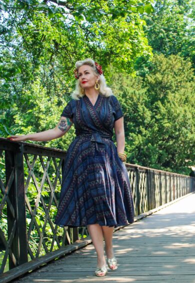 The Darla Short Sleeve Wrap Blouse in Panama Stitch Print – New In | Kitty Darling