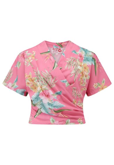 The Darla Short Sleeve Wrap Blouse in Pink Honolulu – New In | Kitty Darling