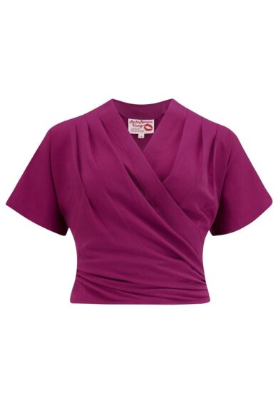 The Darla Short Sleeve Wrap Blouse in Plum – New In | Kitty Darling