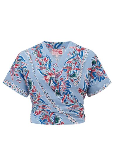 The Darla Short Sleeve Wrap Blouse in Polynesia Print – New In | Kitty Darling