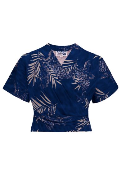 The Darla Short Sleeve Wrap Blouse in Sapphire Palm Print – New In | Kitty Darling