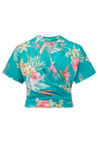 The Darla Short Sleeve Wrap Blouse in Teal Honolulu – New In | Kitty Darling
