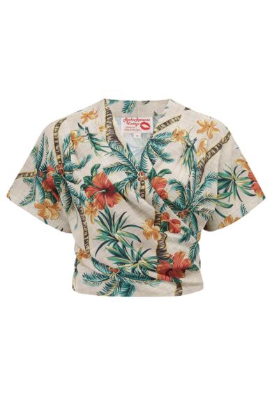 The Darla Short Sleeve Wrap Blouse in Tiki Palm Print – New In | Kitty Darling
