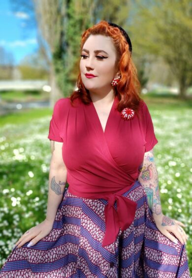 The Darla Short Sleeve Wrap Blouse in Wine – New In | Kitty Darling