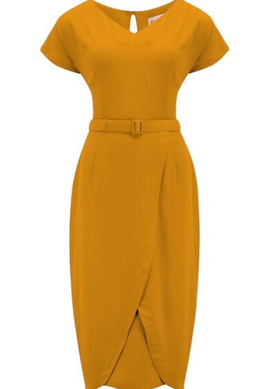 The Dita V Neck Sheath Dress in Mustard – New In | Kitty Darling