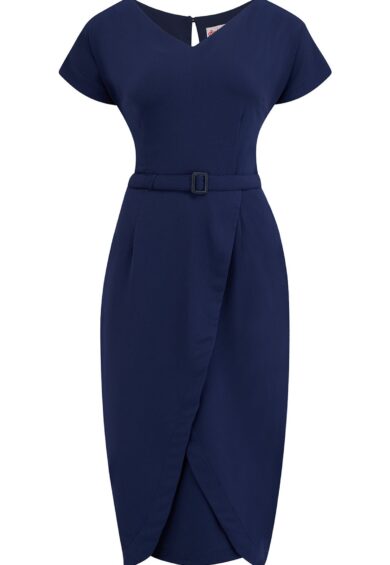 The Dita V Neck Sheath Dress in Navy – New In | Kitty Darling