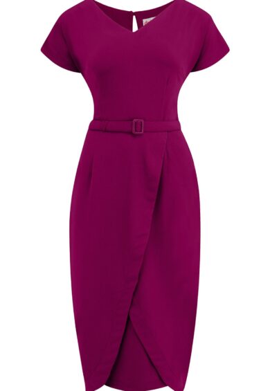 The Dita V Neck Sheath Dress in Plum – New In | Kitty Darling