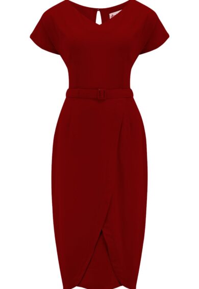 The Dita V Neck Sheath Dress in Wine – New In | Kitty Darling