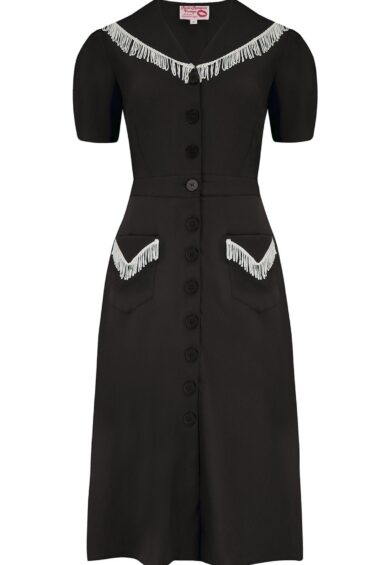 The Dolly Fringed Dress in Black With Ivory – New In | Kitty Darling
