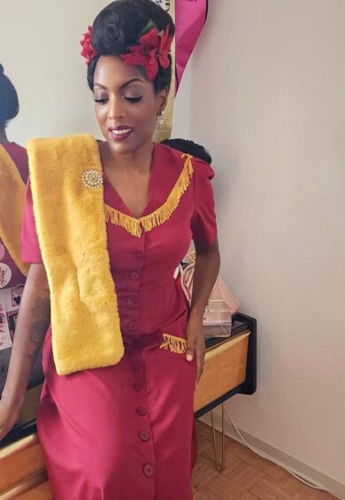 The Dolly Fringed Dress in Wine with Gold Tassels – New In | Kitty Darling