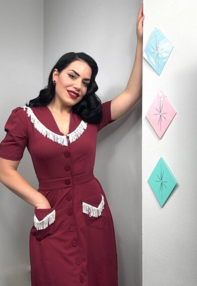 The Dolly Fringed Dress in Wine With Ivory – New In | Kitty Darling