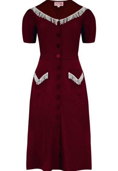 The Dolly Fringed Dress in Wine With Ivory – New In | Kitty Darling