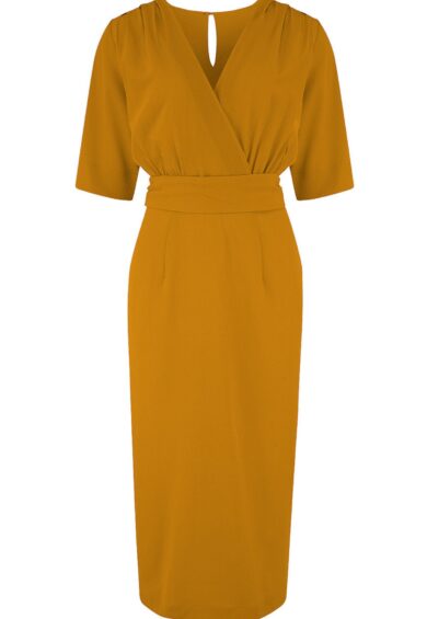 The Evelyn Wiggle Dress in Mustard – Just Landed | Kitty Darling