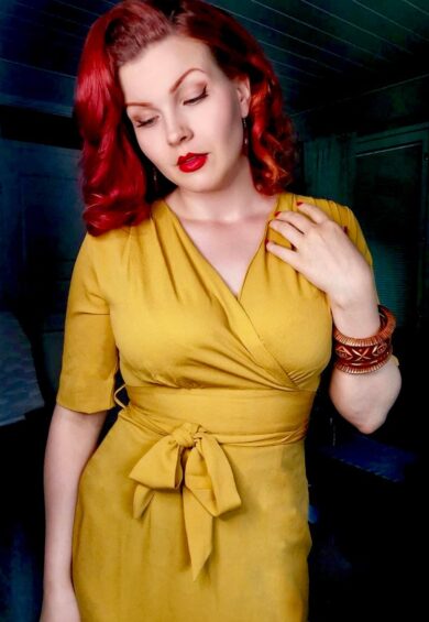 The Evelyn Wiggle Dress in Mustard – Just Landed | Kitty Darling