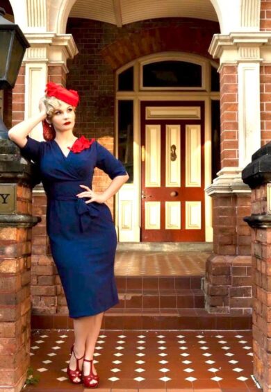 The Evelyn Wiggle Dress in Navy – New In | Kitty Darling