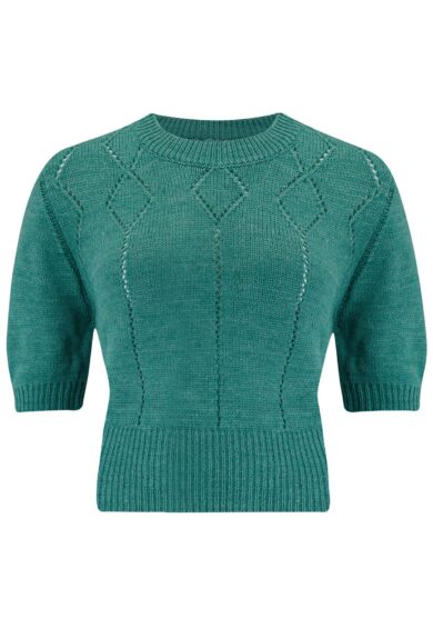 The Frances Short Sleeve Pullover Jumper in Aqua Green – New In | Kitty Darling