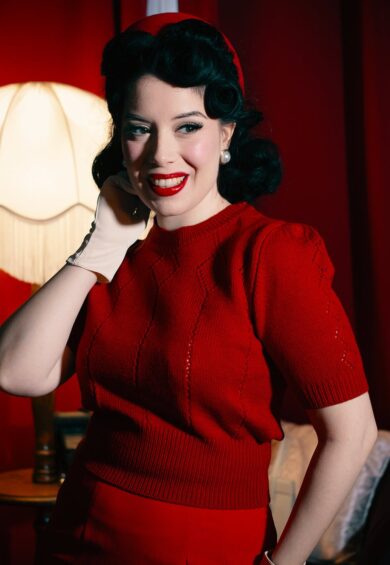 The Frances Short Sleeve Pullover Jumper in Cherry Red – Cardigans | Kitty Darling