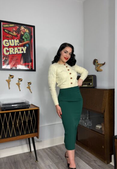 The Jitterbug Pencil Skirt with Kick-Pleat in Green – New In | Kitty Darling