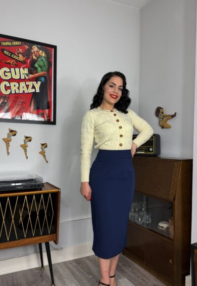 The Jitterbug Pencil Skirt with Kick-Pleat in Navy – New In | Kitty Darling