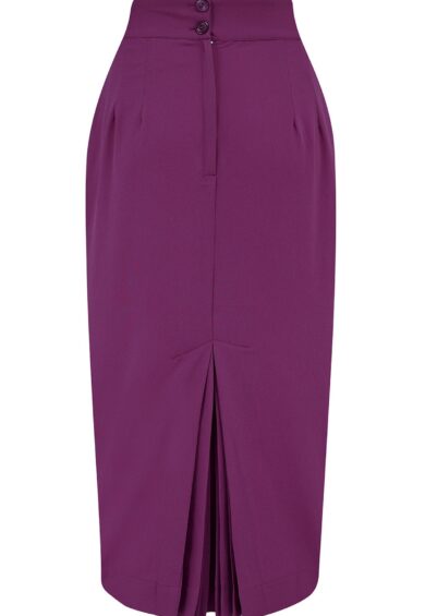 The Jitterbug Pencil Skirt with Kick-Pleat in Plum – New In | Kitty Darling
