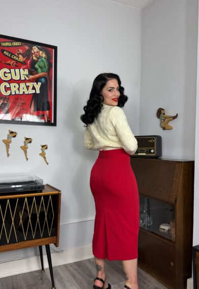 The Jitterbug Pencil Skirt with Kick-Pleat in Red – New In | Kitty Darling