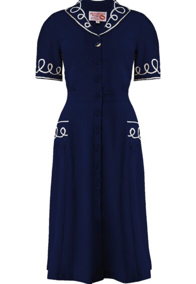 The Loopy-Lou Shirtwaister Dress in Navy with Contrast RicRac – New In | Kitty Darling