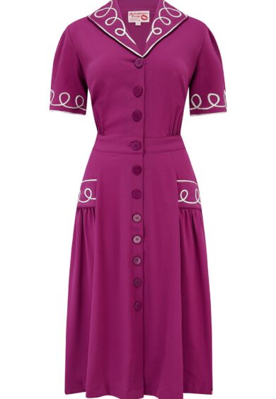 The Loopy-Lou Shirtwaister Dress in Plum with Contrast RicRac – New In | Kitty Darling