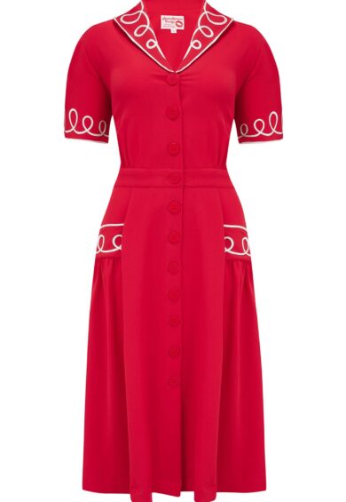 The Loopy-Lou Shirtwaister Dress in Red with Contrast RicRac – New In | Kitty Darling