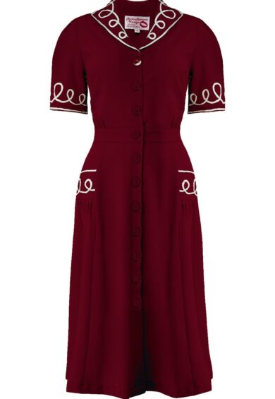 The Loopy-Lou Shirtwaister Dress in Wine with Contrast RicRac – New In | Kitty Darling
