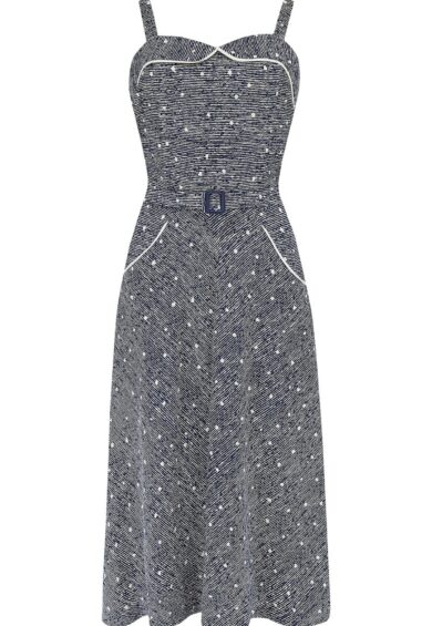 The Lucille 2pc Sweetheart Dress & Bolero Set In Navy Ditzy – New In | Kitty Darling