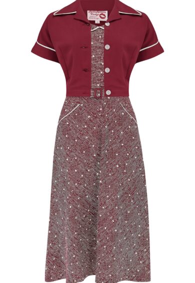 The Lucille 2pc Sweetheart Dress & Bolero Set In Wine Ditzy – New In | Kitty Darling