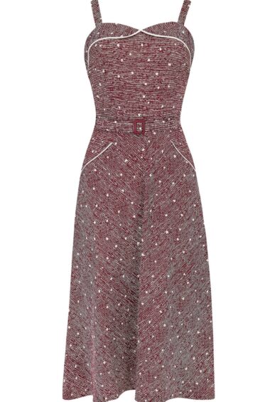 The Lucille 2pc Sweetheart Dress & Bolero Set In Wine Ditzy – New In | Kitty Darling