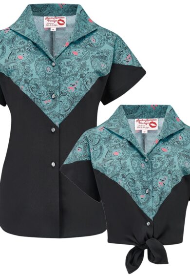 The Maisy Tuck in or Tie Up Blouse in Black & Melody Print – New In | Kitty Darling