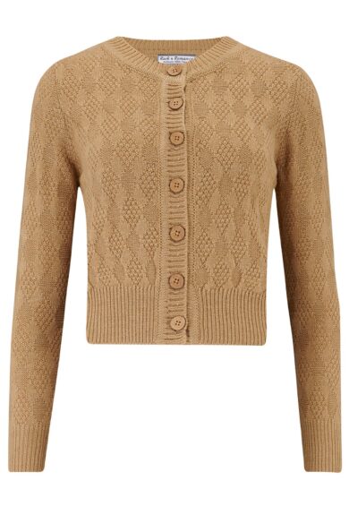 The Sandra Textured Diamond Knit Cardigan in Biscuit – New In | Kitty Darling