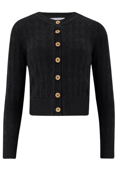 The Sandra Textured Diamond Knit Cardigan in Black – New In | Kitty Darling