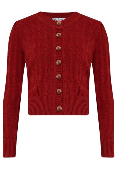 The Sandra Textured Diamond Knit Cardigan in Cherry Red – Cardigans | Kitty Darling