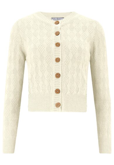 The Sandra Textured Diamond Knit Cardigan in Cream – New In | Kitty Darling