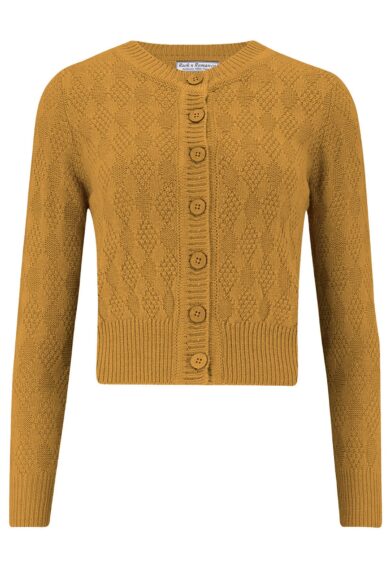The Sandra Textured Diamond Knit Cardigan in Light Mustard – New In | Kitty Darling