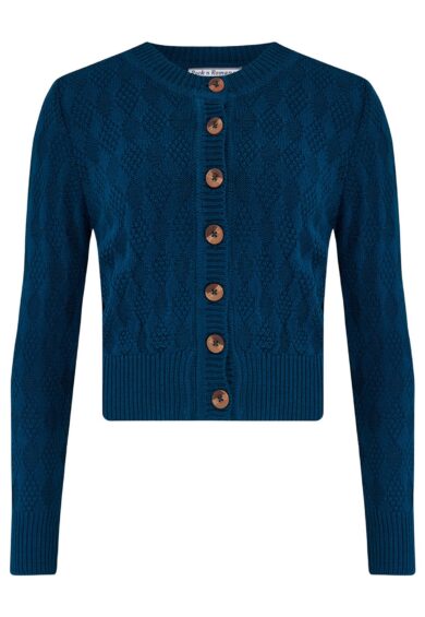 The Sandra Textured Diamond Knit Cardigan in Peacock Blue – Cardigans | Kitty Darling